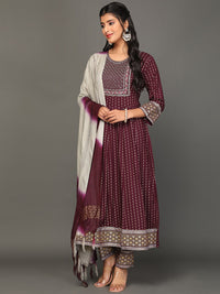 Thumbnail for NOZ2TOZ Women's Floral Embroidered Zari Sequined Anarkali Kurta with Trousers & Dupatta - Distacart