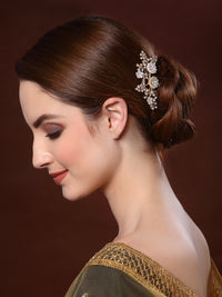 Thumbnail for Panash Women Gold-Toned & White Embellished Comb Pin - Distacart