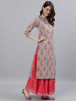 Thumbnail for Ishin Women Green & Pink Printed Kurta with Sharara & Dupatta - Distacart