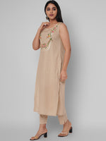 Thumbnail for Kalini Women Beige Yoke Design Mirror Work Kurta with Trousers - Distacart