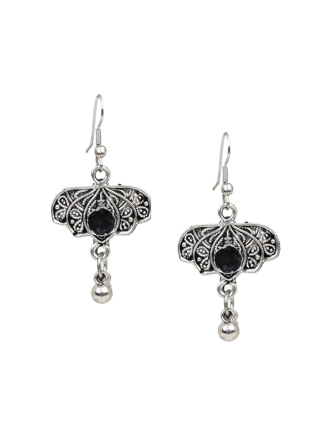 Cardinal Women Silver-Toned Oxidised Stone Studded & Beaded Heart Shaped Jewellery Set - Distacart