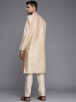 Thumbnail for Manyavar Men Beige Ethnic Motifs Thread Work Kurta with Churidar - Distacart