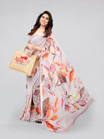 Thumbnail for Kalini Beige & Orange Floral Saree - Distacart