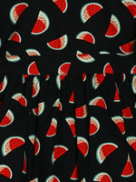 Thumbnail for Manet Girls Cotton V Neck Frill Frock Watermelon Printed - Black - Distacart