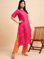 Thumbnail for Pink Polyester solid Kurta with Palazzos - Vishwa - Distacart
