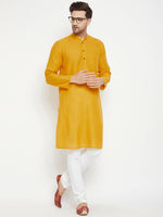 Thumbnail for Even Apparels Yellow Pure Cotton Long Men's Kurta With Band Collar - Distacart