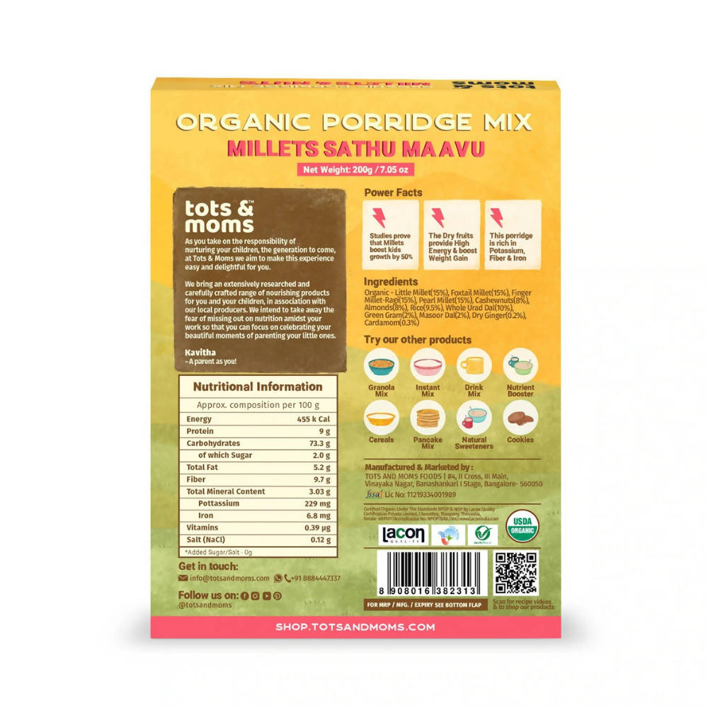 Tots and Moms Organic Millets Sathu Mavu Porridge Mix - Distacart