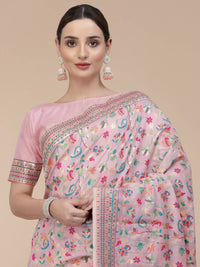 Thumbnail for Light Pink Silk Blend Woven Design Saree With Unstitched Blouse Piece - Aloki - Distacart