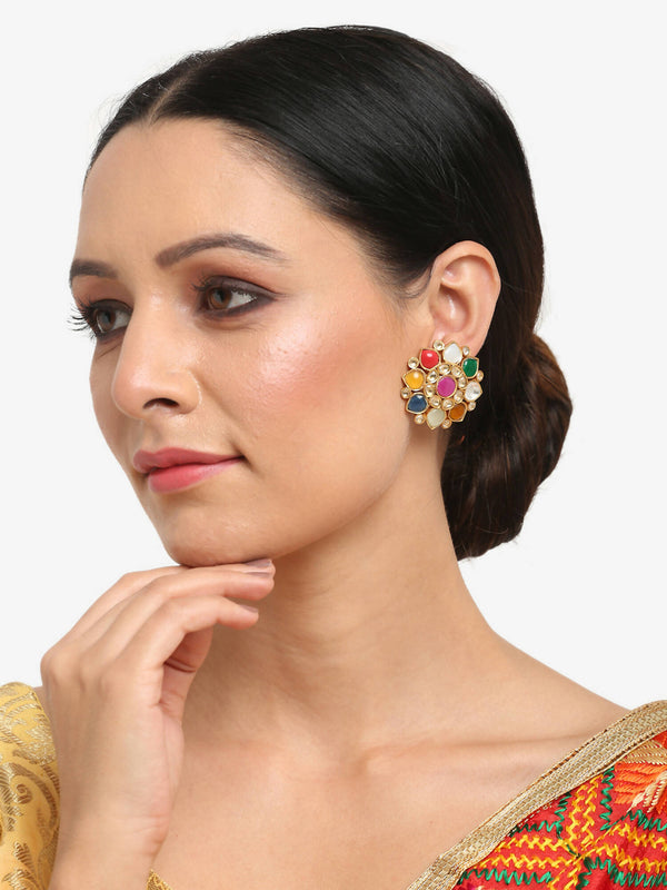 Multicoloured Contemporary Studs Earrings - Ruby Raang - Distacart