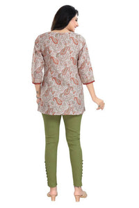 Thumbnail for Snehal Creations Charming Cream Rayon Short Kurti Tunic Top - Distacart