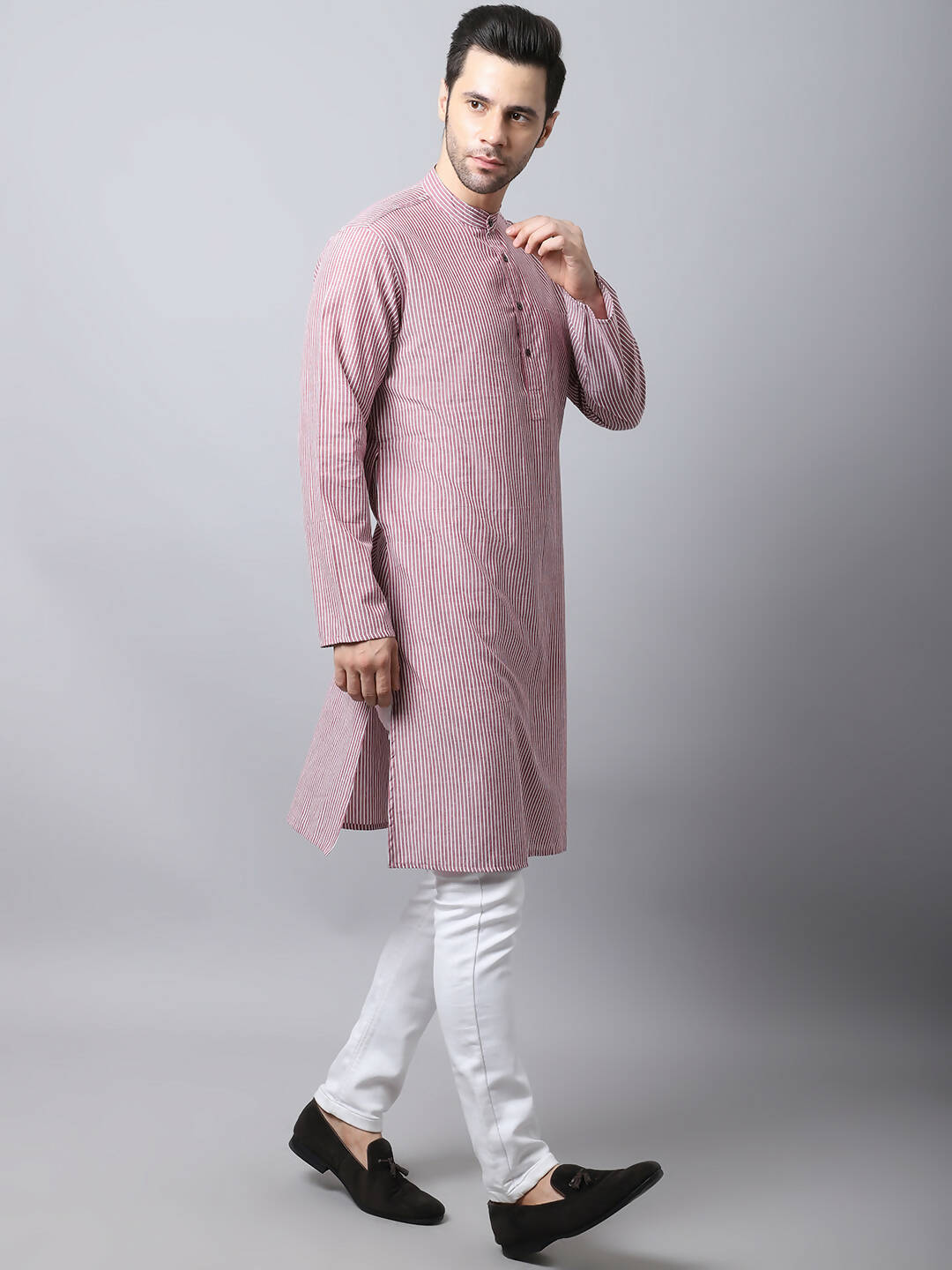 Even Apparels Red Pure Cotton Men's Kurta With Band Collar - Distacart