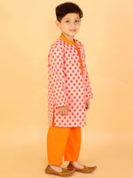 Thumbnail for Lil Drama Boys Kurta With Pyjama Set - Orange - Distacart