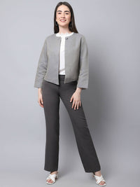 Thumbnail for Even Apparels Grey Polywool Open Front Statement Women's Jacket (BF006) - Distacart