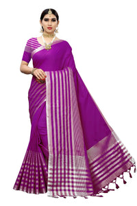 Thumbnail for Vamika Purple Cotton Silk Weaving Saree (Twitter Purple) - Distacart