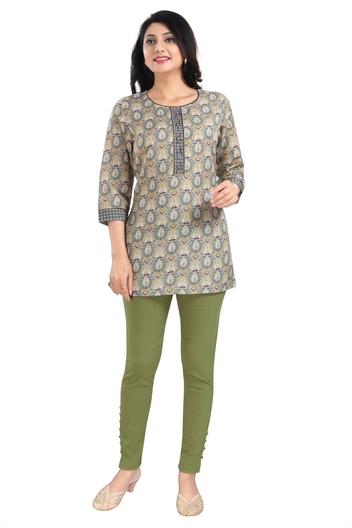 Snehal Creations Pretty Pastle Variyali Green Rayon Short Kurti Tunic Top - Distacart