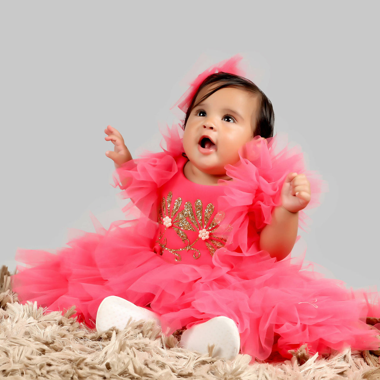 Pink Cow Fashions Pink Gown With Frill Sleeves & Ghera - Distacart