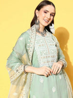Thumbnail for Varanga Women Ethnic Motifs Embroidered Thread Work Kurta with Trousers & With Dupatta - Distacart