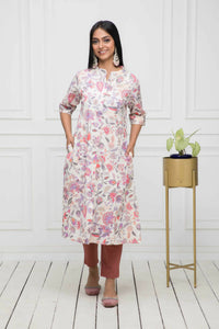 Thumbnail for Myshka Women Cotton A-Line Round Neck Multi Floral Kurtas - Distacart