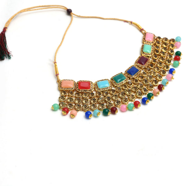 Mominos Fashion Johar Kamal Gold-Plated Rajwadi Design Heavy Multi Color Necklace Set For Women - Distacart