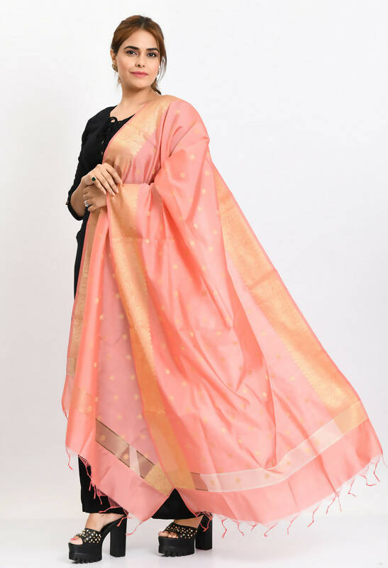 Mominos Fashion Moeza Women's Banarsi Silk Woven Design Baby Pink Dupatta - Distacart