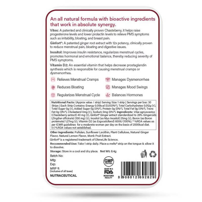 Wellbeing Nutrition Melts into PMS Relief Disintegrating Strips - Soothing Ginger Lemon - Distacart