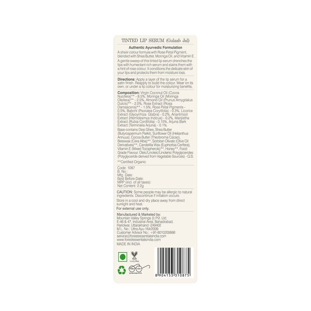 Forest Essentials Tinted Lip Serum Madhu Rasa Gulaab Jal Ingredients