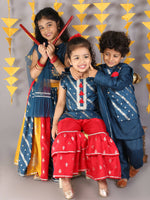 Thumbnail for Lil Drama Boys Kurta Pyjama With Jacket Set - Teal Blue - Distacart