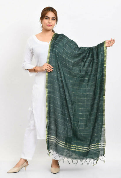 Mominos Fashion Moeza Women's Cotton Zari Box Bottle Green Dupatta - Distacart