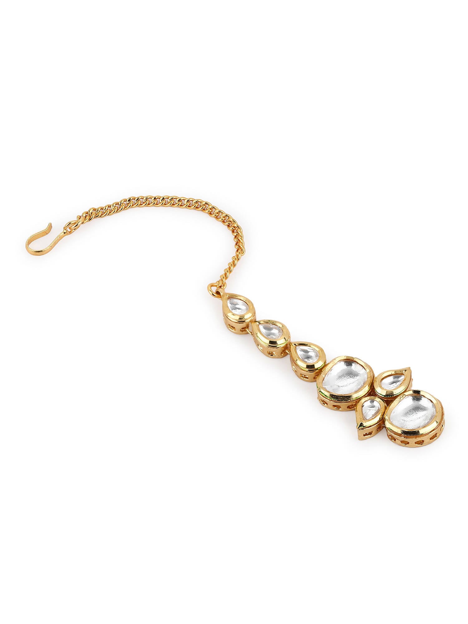 Gold-Plated White Kundan-Studded Maangtikka - Ruby Raang - Distacart