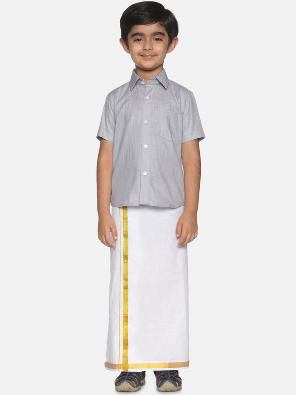 Sethukrishna Boys Grey & White Shirt with Dhoti - Distacart