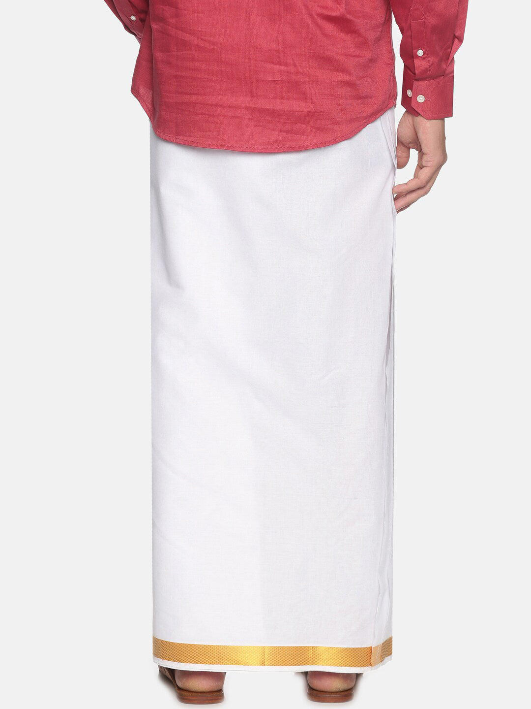 Sethukrishna Men White & Gold-Coloured Solid Cotton Dhoti - Distacart