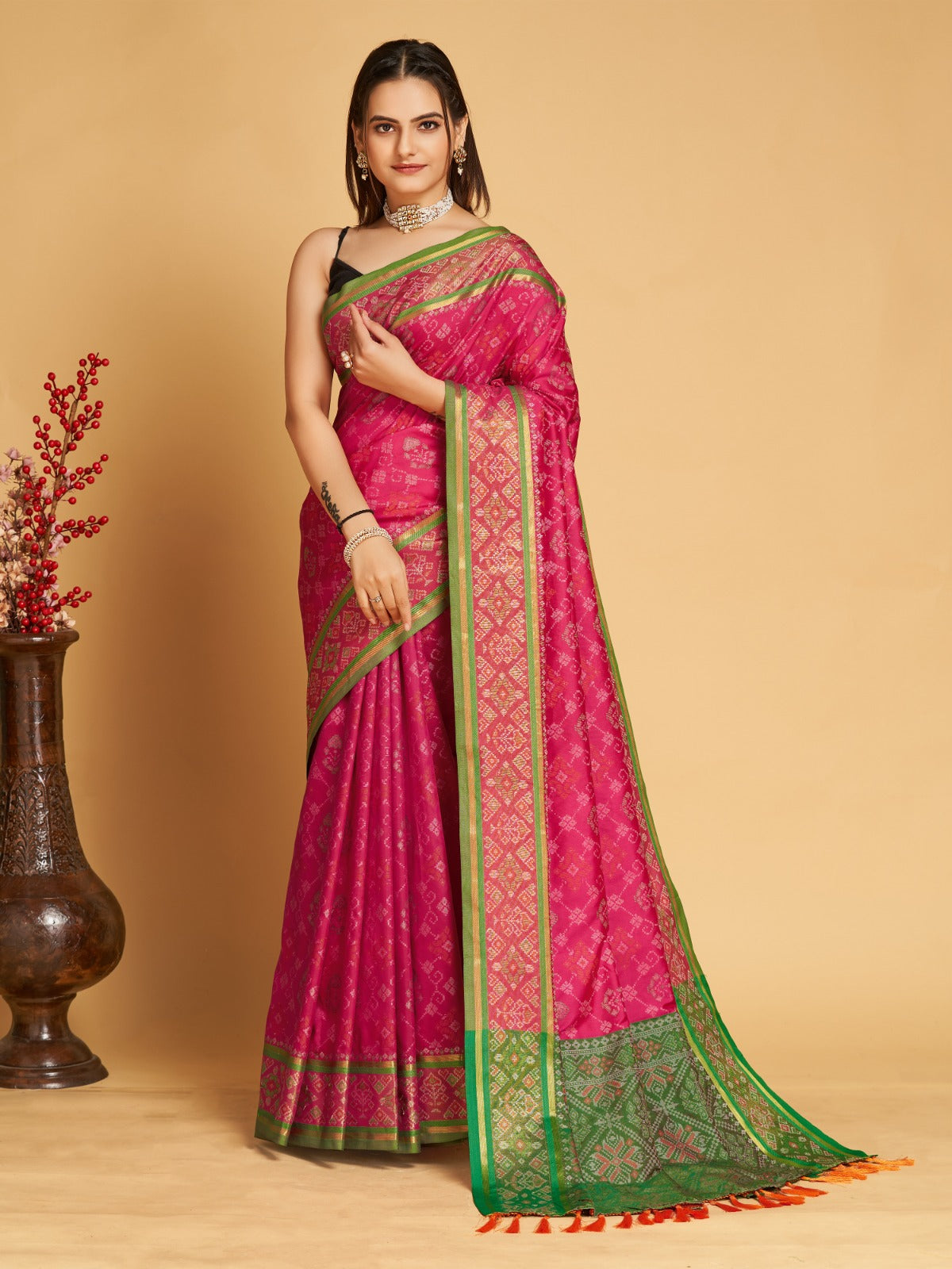 NOZ2TOZ Women's Party Wear Designer Pink Colour Patola Silk Saree - Distacart