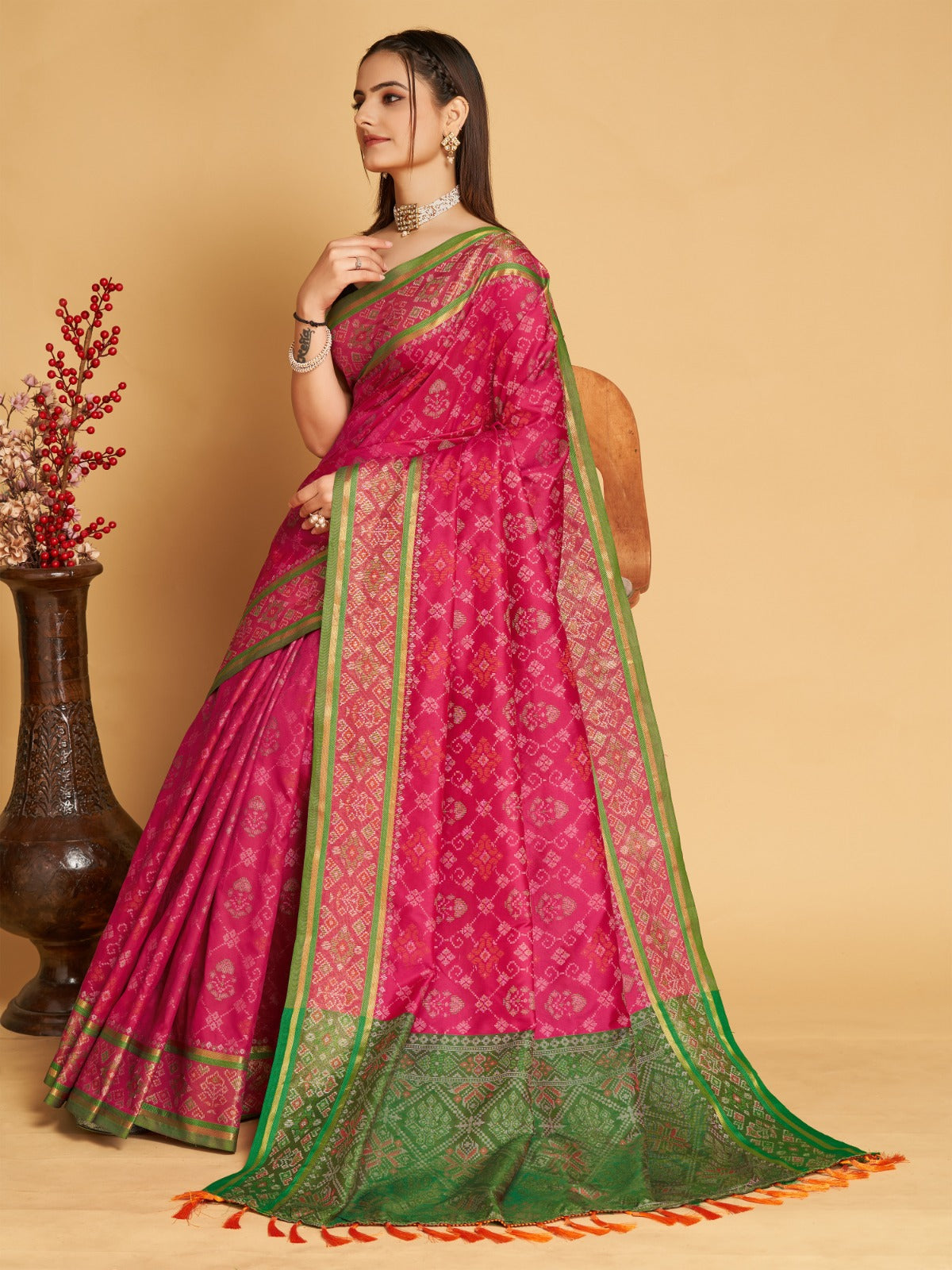 NOZ2TOZ Women's Party Wear Designer Pink Colour Patola Silk Saree - Distacart