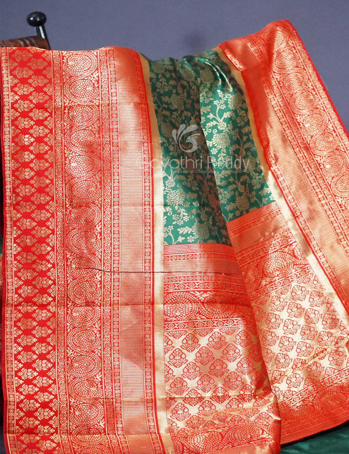 Shades of Green Floral Designbanaras Semi Silk Saree By Gayathri Reddy Designer Studio - Distacart