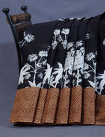 Thumbnail for Black And Chikoo Colour Block Print Pure Mulmul Cotton Saree By Gayathri Reddy Designer Studio - Distacart