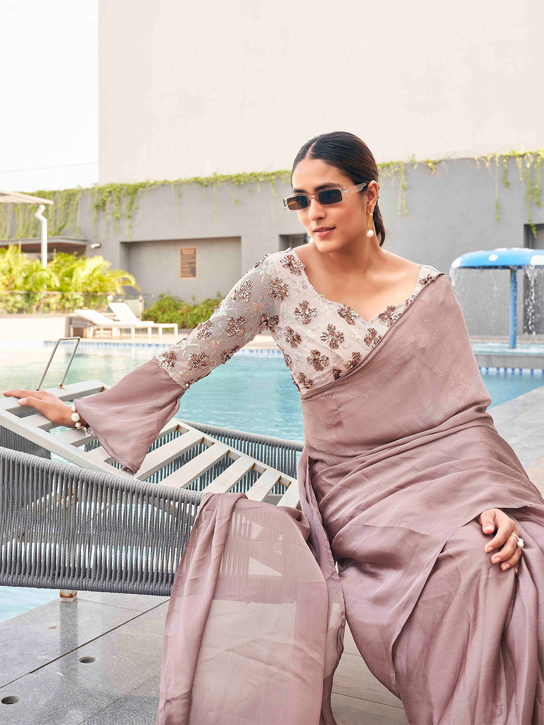 Tikhi Imli satin saree with sequence embroidered blouse - Distacart