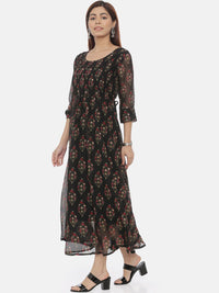 Thumbnail for Souchii Women Black Printed Fit and Flare Dress - Distacart