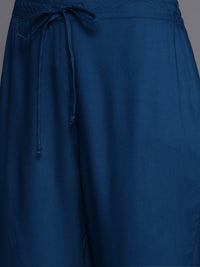 Thumbnail for Biba Women Navy Blue & Golden Ethnic Motifs Printed Kurta with Trousers - Distacart