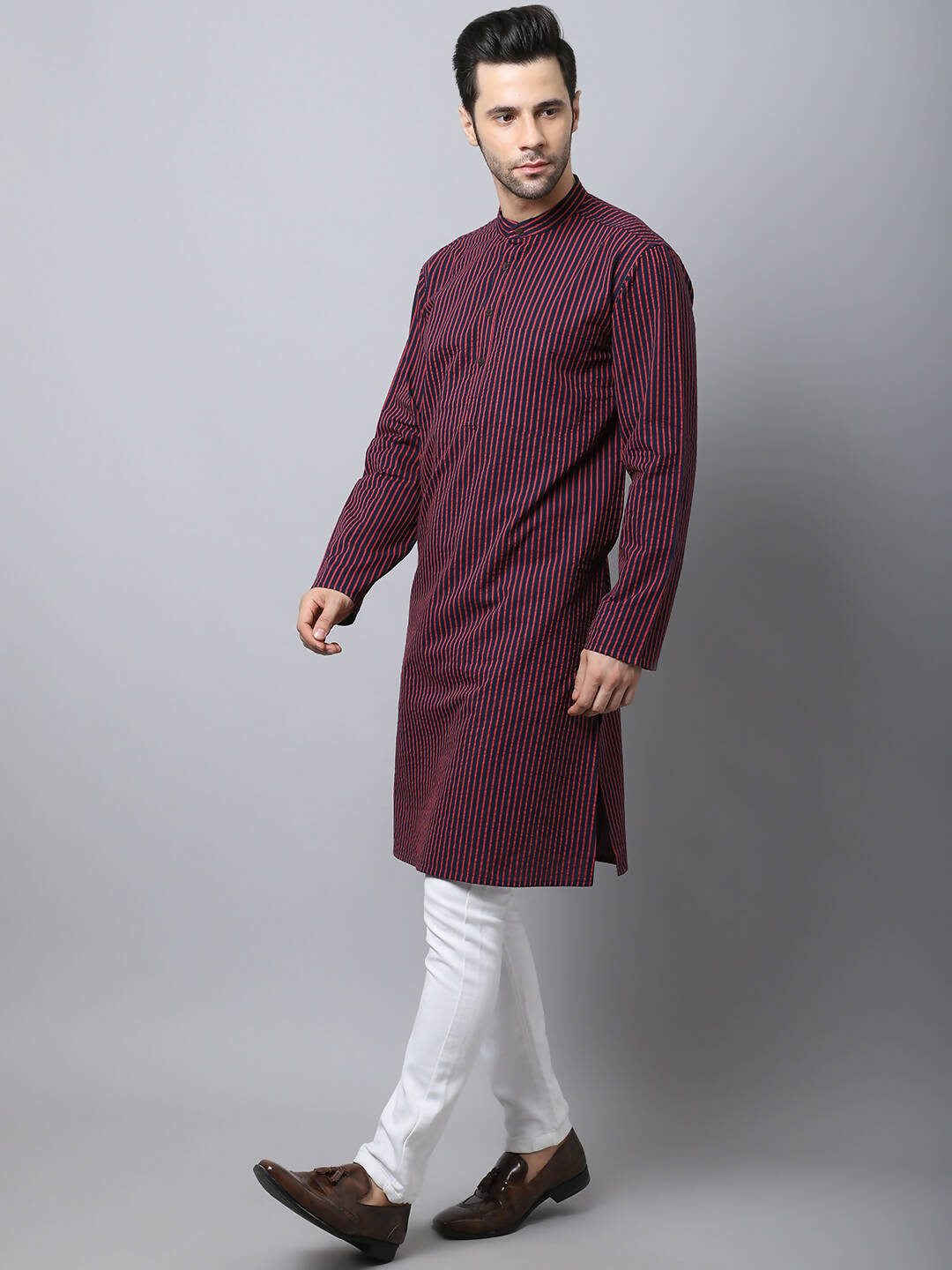 Even Apparels Black Pure Cotton Men's Kurta With Band Collar - Distacart