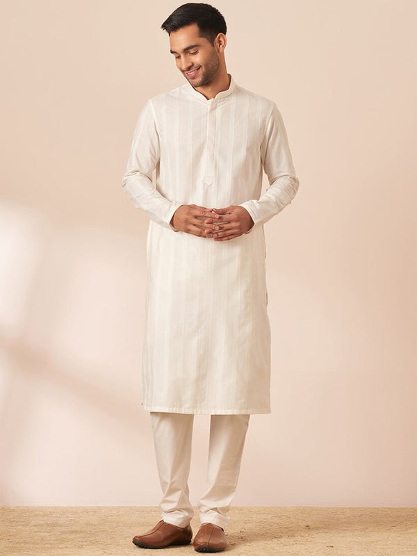 Manyavar Men Striped Pure Cotton Kurta with Pyjamas - Distacart