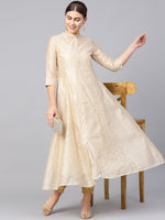 Thumbnail for Juniper Womens Beige Chanderi Foil Print Kurta - Distacart