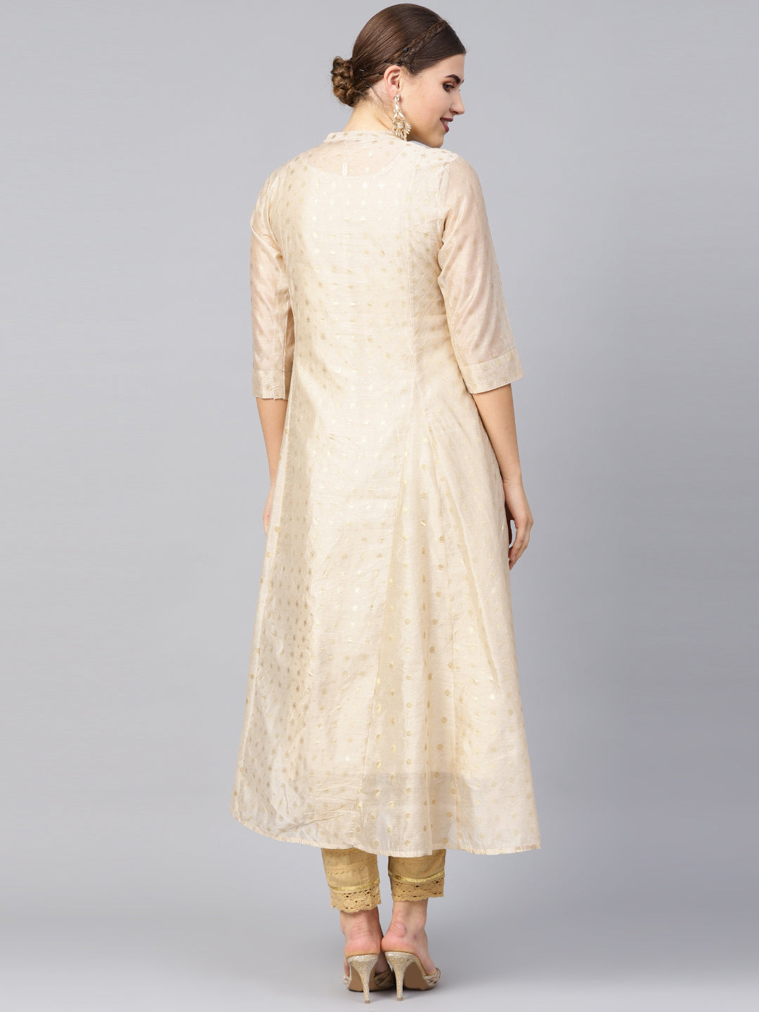Juniper Womens Beige Chanderi Foil Print Kurta - Distacart