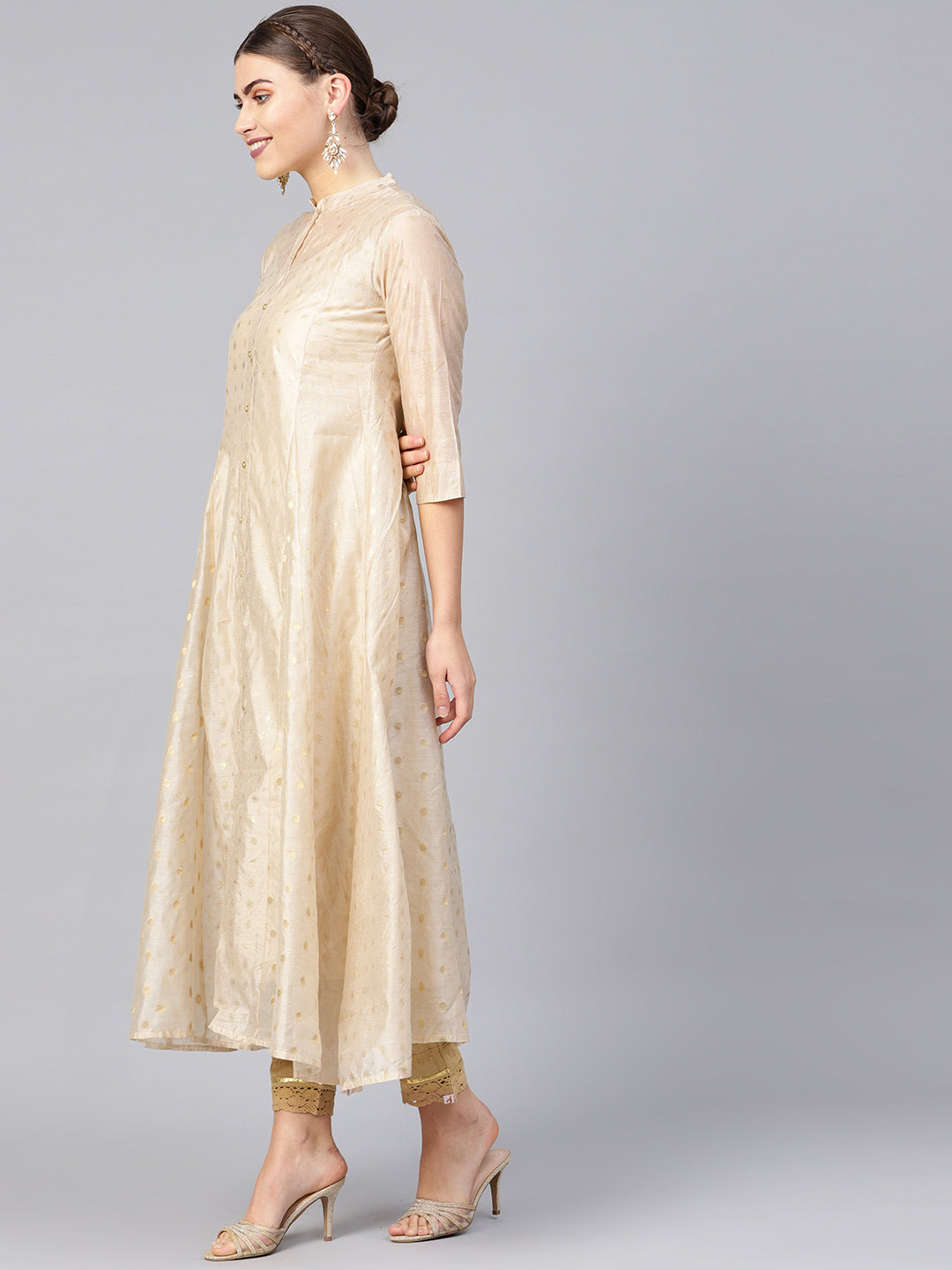 Juniper Womens Beige Chanderi Foil Print Kurta - Distacart
