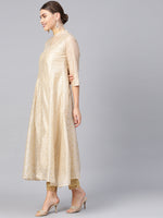 Thumbnail for Juniper Womens Beige Chanderi Foil Print Kurta - Distacart