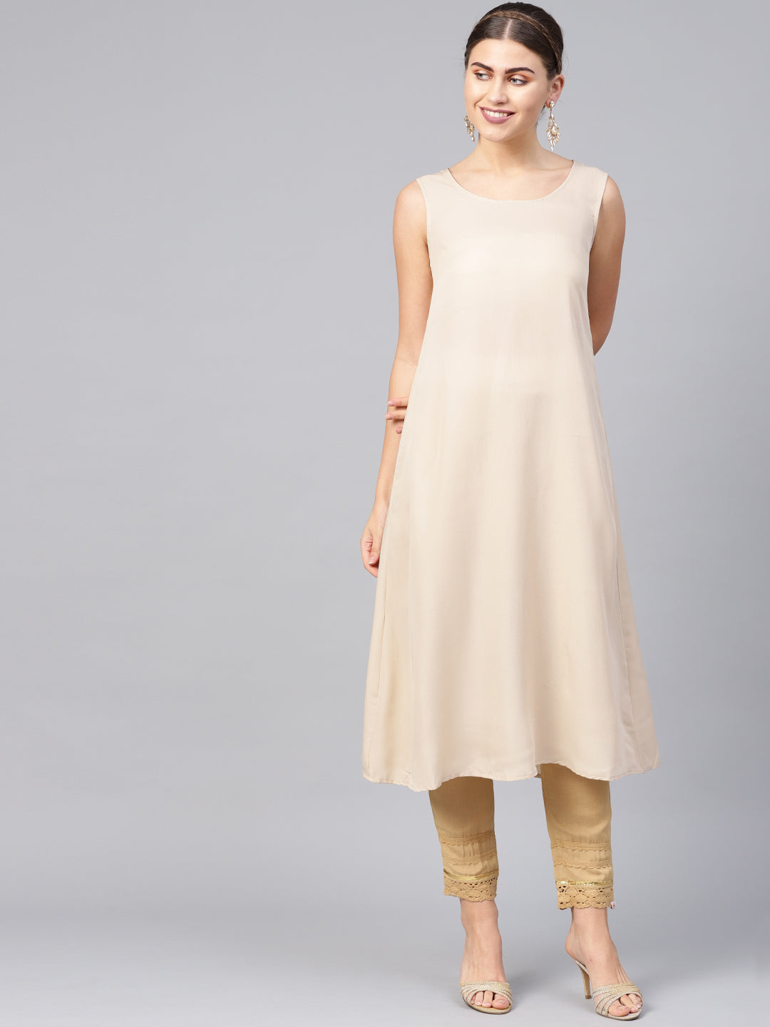 Juniper Womens Beige Chanderi Foil Print Kurta - Distacart