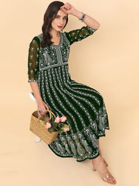 Thumbnail for HERE&NOW Chikankari Embroidered Thread Work Georgette Anarkali Kurta - Distacart