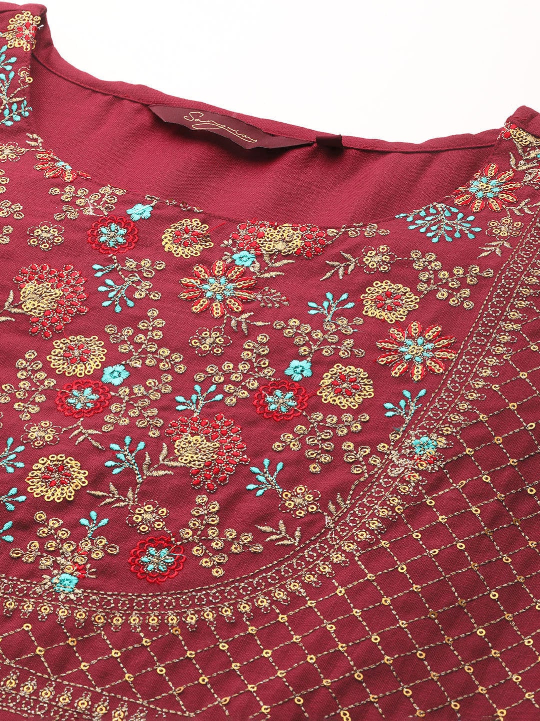 Sangria Women Red Yoke Design Sequined Kurta - Distacart