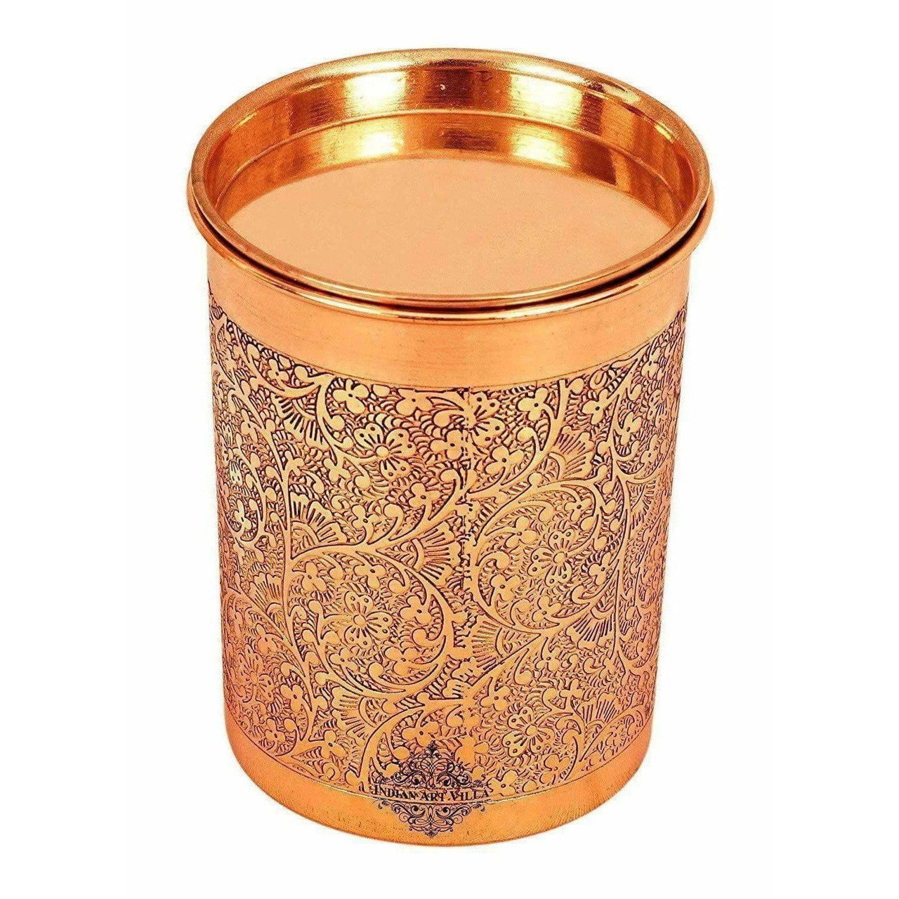 Copper Glass Tumbler with Lid Embossed Design - Distacart
