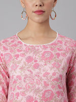 Thumbnail for Khushal K Women Pink Floral Printed Cotton Kurta - Distacart