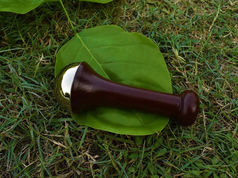Goods Health Shop Kansa Wand Face Bronze Foot Massager With Wooden Handle For Detoxification And Deep Relaxation uses